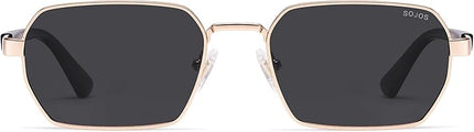 SOJOS Retro Rectangle Polarized 90s Sunglasses for Women Men,Trendy Narrow Hexagon Square Shades SJ1270