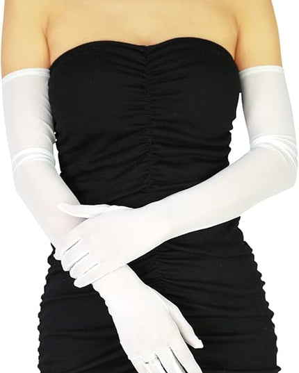 Women's Super Long Sheer Gloves 1920s Mesh Tulle Gloves for Opera Christmas Costume Party Dance Bridal