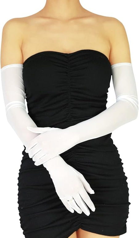 Women's Super Long Sheer Gloves 1920s Mesh Tulle Gloves for Opera Christmas Costume Party Dance Bridal