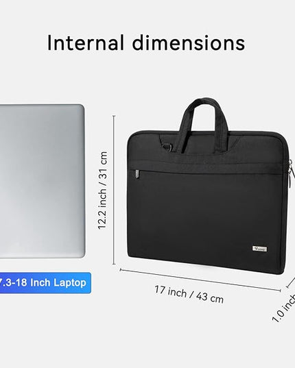 Voova Laptop Bag 17 17.3 Inch Waterproof Laptop Sleeve Case with Shoulder Straps & Handle, Computer Case Cover Slim Briefcase Compatible with 17-18” Hp Dell Asus Acer, Black