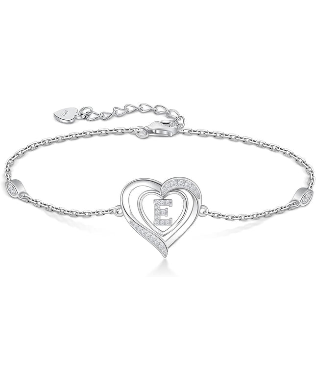 RIVIKO Heart Initial Bracelets for Women,925 Sterling Silver Letter Bracelets, Personalized Charm Alphabet Jewelry Valentines Christmas Mother’s Day Birthday Gifts for Women Friend Her Mom Wife Lady