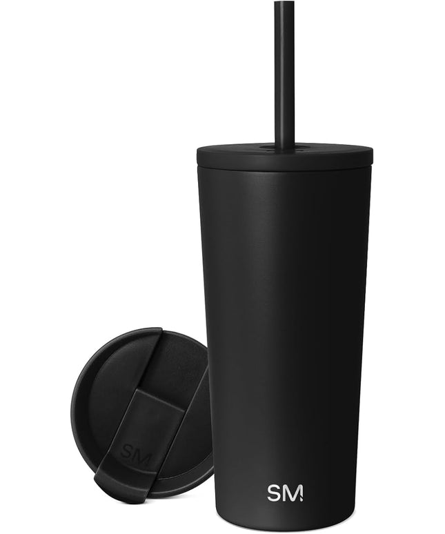 Simple Modern Insulated Tumbler with Lid and Straw | Iced Coffee Cup Reusable Stainless Steel Water Bottle Travel Mug | Gifts for Women Men Her Him | Classic Collection | 20oz | Midnight Black