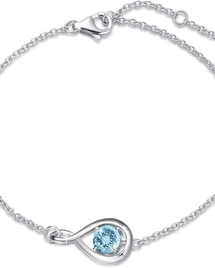 FANCIME Love Bracelet 925 Sterling Silver Infinity Birthstone Bracelets for Women Fine Jewelry Birthday Christmas Gifts for Her Mom Wife, Chain Length 6.7"+1.2" Extend