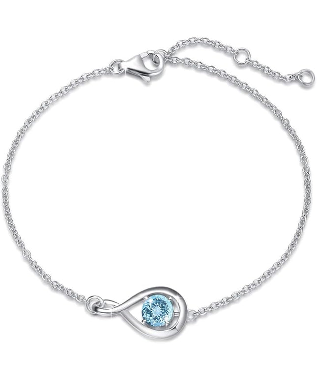 FANCIME Love Bracelet 925 Sterling Silver Infinity Birthstone Bracelets for Women Fine Jewelry Birthday Christmas Gifts for Her Mom Wife, Chain Length 6.7"+1.2" Extend