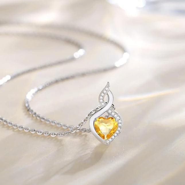 FANCIME 14K Solid White Gold Heart Birthstone Necklace with Diamond Pendent Birthday Gifts for Mom Women, Sterling Silver Chain 16" + 2" Extender