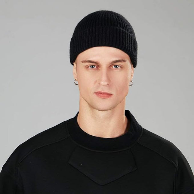 ROYBENS 2 Pack Wool Fisherman Beanies for Men, Knit Short Watch Cap Winter Warm Hats