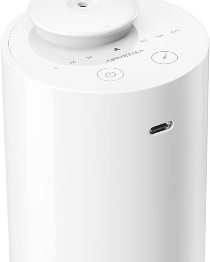 Airversa Waterless Diffuser for Essential Oil, Car Diffsuer, Battery Operated Nebulizer, 0.7 Fl Oz/ 20mL, Mini Scent Air Machine, 3 Timers & 3 Mist Levels for Home, Room, Car, Office - AN6 White