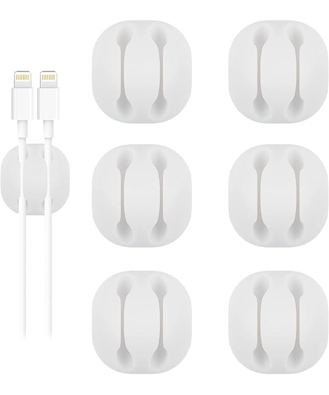 Shintop Cable Clips, 6 Pack White Double Cord Holder Adhesive Cord Management Wire Organizer for Organizing Desk Nightstand Car Phones Chargers