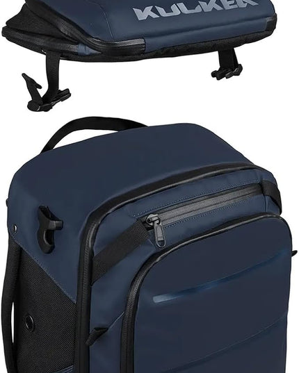 Käydä 36L Travel Backpack - Spacious Carry On Backpack with Detachable Travel Pouch, Magnetic Water Bottle Pocket, Passport and Laptop Pocket - Convertible Boot Bag for Snow Sports (Steel Blue)