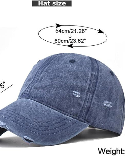 Classic Vintage Distressed Baseball Cap, Washed Cotton, Adjustable Fit