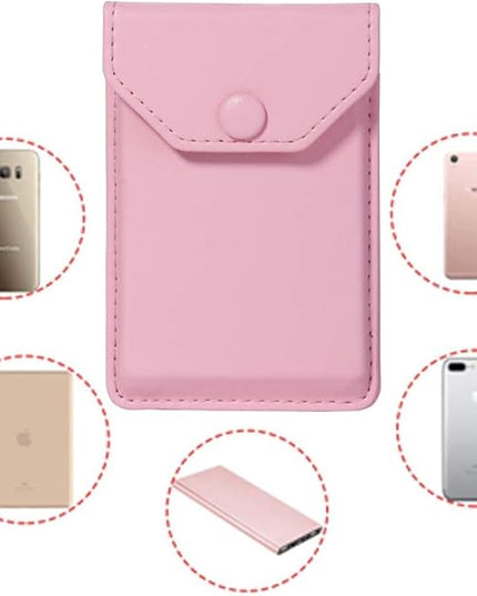 Cell Phone Leather Wallet Credit Card Holder Pocket Wallet Adhesive Phone Wallet & RFID Blocking Sleeve Pink Stick On Card Holder Universally fits Most Cell Phones &Cases