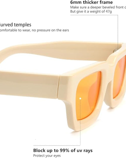 Trendy Square Sunglasses for Men Women Fashion Thick Rectangle Sun Glasses UV Protection Shades Designer Style