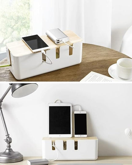 Cable Management Box by Baskiss, 12x5x4.5 inches, Wood Lid, Wire Organizer for Desk TV Computer USB Hub System to Cover and Hide & Power Strips & Cords