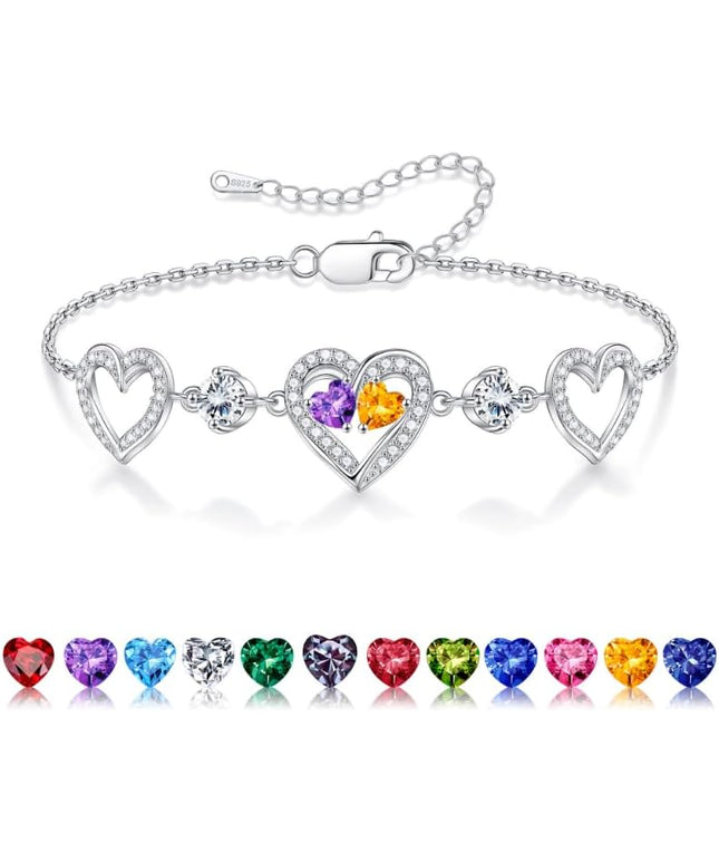 Iefil Valentines Day Gifts for Her - 925 Sterling Silver Heart Birthstone Bracelet Birthday Anniversary Jewelry Gifts for Her Wife