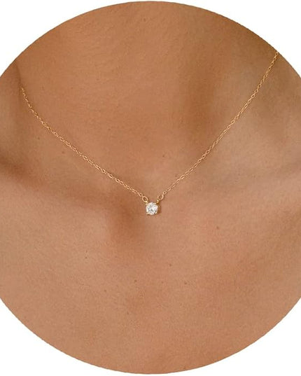 Tewiky Dainty 14k Gold Plated/Silver Cubic Zirconia Necklaces for Women, Simple CZ Jewelry Necklaces Trendy Gifts