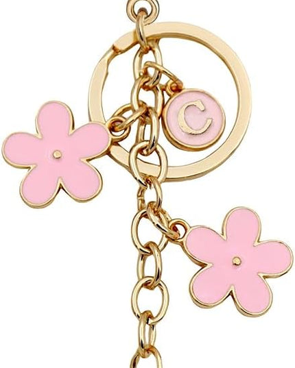 Cute Initial Letter Keyring for Women Girls Nice Flower Keychains for Handbag Backpack