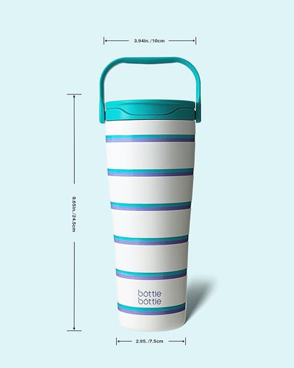 BOTTLE BOTTLE Insulated Tumbler with Handle & Straw Lid, 30oz Stainless Steel Leak-Proof Water Bottle for Hot & Cold Drinks, Add Ice Without Unscrewing, BPA-Free for Travel, Sports, Office(Stripe)