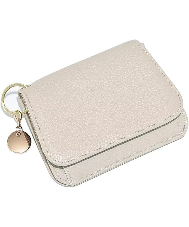 Mudono Small Wallet for Women RFID Blocking Genuine Leather Card Case Slim Tri-Fold Wallet with Zipper Pocket and Keychain