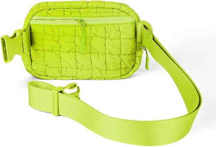 C.C Quilted Puffer Fanny Pack For Women Unisex - Daily Waist Crossbody Belt bag With Adjustable Strap (Lime)