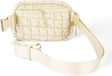 C.C Quilted Puffer Fanny Pack For Women Unisex - Daily Waist Crossbody Belt bag With Adjustable Strap (Beige)