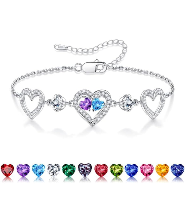 Iefil Valentines Day Gifts for Her - 925 Sterling Silver Heart Birthstone Bracelet Birthday Anniversary Jewelry Gifts for Her Wife