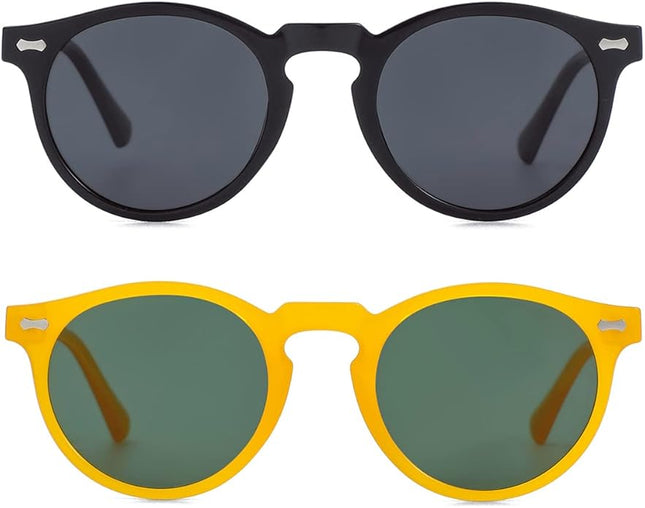 Gleyemor Vintage Polarized Sunglasses for Men Round Sunglasses UV400 Protection Retro Hand-crafted Acetate Frame