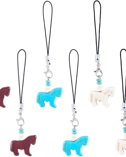 CRASPIRE 18pcs Horse Synthetic Turquoise Cell Phone Charm Pony Ornament Mobile Straps Keychain Car Key Hanging Wallet Pendants Decor Accessories Gift Women Decoration