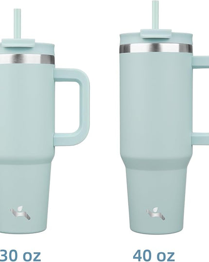 40 oz Tumbler with Handle and 2 Straws,2 in 1 Lid Insulated Water Bottle Stainless Steel Travel Coffee Mug,Blue Haze