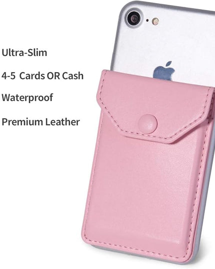 Cell Phone Leather Wallet Credit Card Holder Pocket Wallet Adhesive Phone Wallet & RFID Blocking Sleeve Pink Stick On Card Holder Universally fits Most Cell Phones &Cases