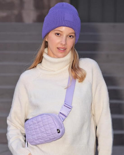 C.C Quilted Puffer Fanny Pack For Women Unisex - Daily Waist Crossbody Belt bag With Adjustable Strap (Lavender)