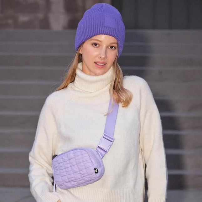 C.C Quilted Puffer Fanny Pack For Women Unisex - Daily Waist Crossbody Belt bag With Adjustable Strap (Lavender)