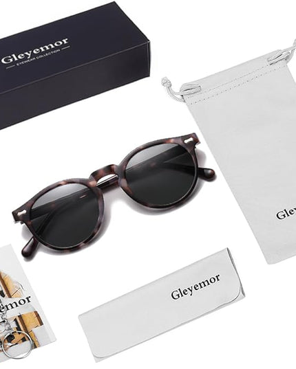 Gleyemor Vintage Polarized Sunglasses for Men Round Sunglasses UV400 Protection Retro Hand-crafted Acetate Frame