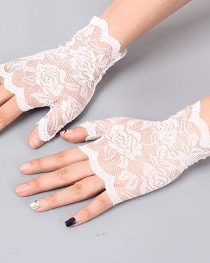 Women's Short Lace Gloves Fingerless for Driving Wedding Wrist Length Bridal Prom Gloves
