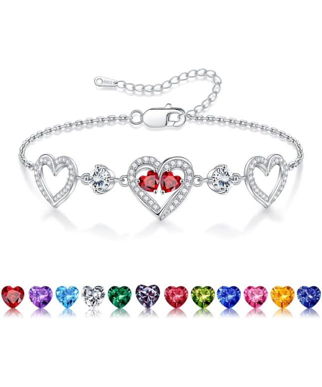Iefil Valentines Day Gifts for Her - 925 Sterling Silver Heart Birthstone Bracelet Birthday Anniversary Jewelry Gifts for Her Wife
