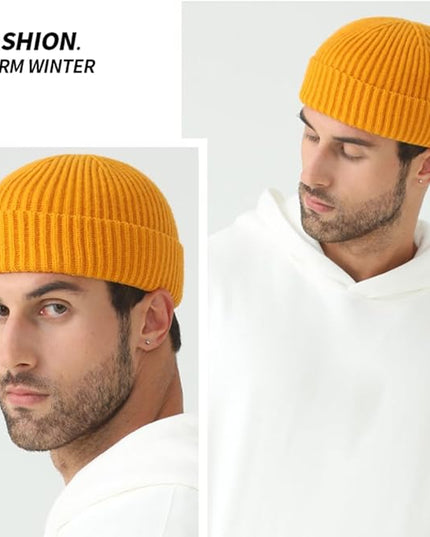 3 Pack Wool Fisherman Beanies for Men, Short Knit Watch Cap Cuffed Trawler Hats
