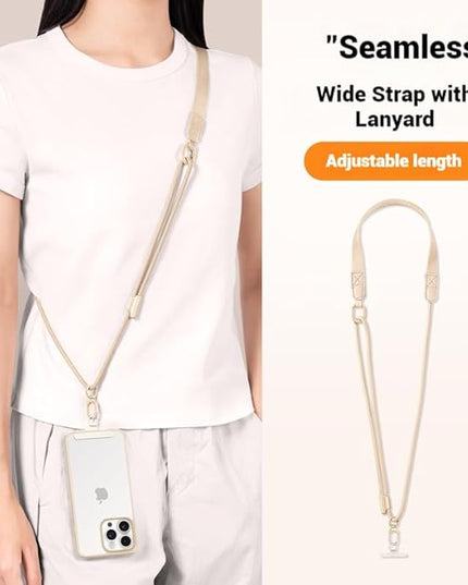 Phone Lanyard Premium Cell Phone Strap Crossbody with Stainless Steel Tether Tab Wide Comfort Strap with Adjustable Zinc Alloy Buckle Anti-Loss Universal for All Phones Keys Cards Travel Outdoor Beige