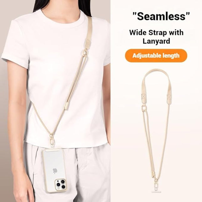 Phone Lanyard Premium Cell Phone Strap Crossbody with Stainless Steel Tether Tab Wide Comfort Strap with Adjustable Zinc Alloy Buckle Anti-Loss Universal for All Phones Keys Cards Travel Outdoor Beige
