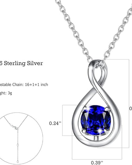 FANCIME Birthstone Necklaces for Women Fine Jewelry Sterling Silver Dainty Infinity Pendant Anniversary Birthday Christmas Gifts for Her Wife Mom Lady Daughter, Chain 16"+2" Extend