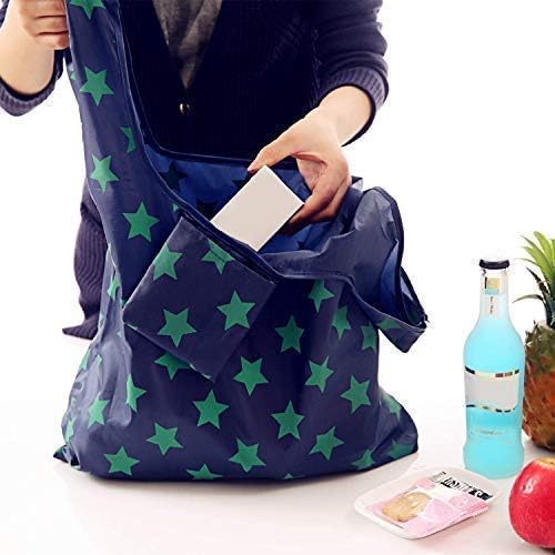 6 Pack Reusable Shopping Grocery Bags with Pouch Foldable, Washable , 35LB Weight Capacity, Heavy Duty Tote, Eco-Friendly Purse Bag Fits in Pocket Waterproof & Lightweight