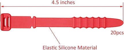 Silicone Zip Ties, Reusable Zip Ties, 20pcs Rubber Cable Ties Straps for Wire Management, Elastic Silicone Ties Cable Organizer for Home Office, 4.5" Multi Color Cord Ties