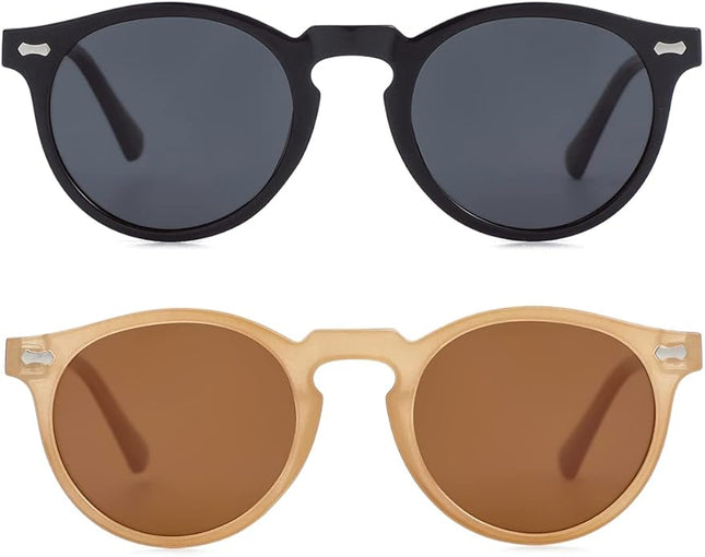 Gleyemor Vintage Polarized Sunglasses for Men Round Sunglasses UV400 Protection Retro Hand-crafted Acetate Frame