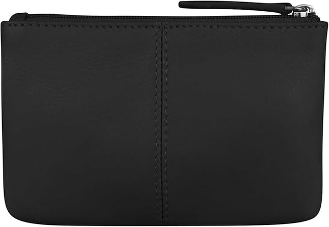 ili New York Mini Leather Coin Purse, Compact Design with Key Ring and RFID Protection for Women and Men in Vibrant Colors, Black