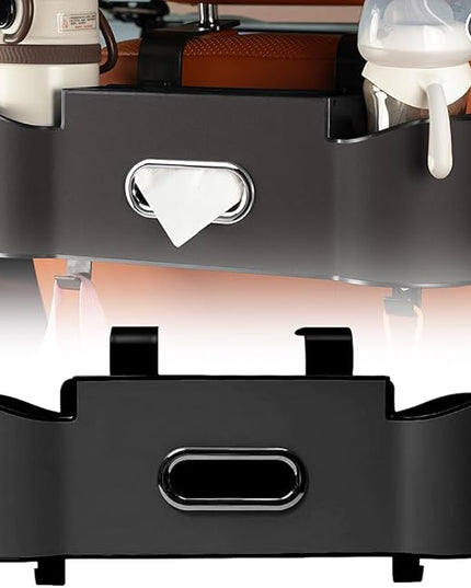 3-in-1 Car Backseat Organizer with Cup Holder, Car Back Seat Storage Box with Drink Cup Holder Tissue Box, for Hold Phone,Snacks, Drinks, Handbag (2, Black)