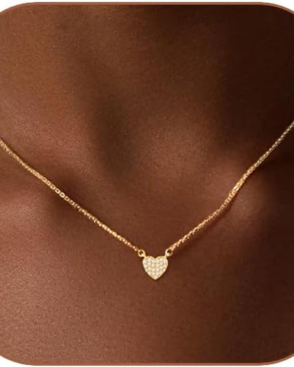 Cute Heart Necklace Dainty 18k Gold Plated Tiny Heart Pendant Choker Necklaces Small Gold Love Open Heart Chain Necklace for Women Simple Gold Necklace for Women Trendy Jewelry