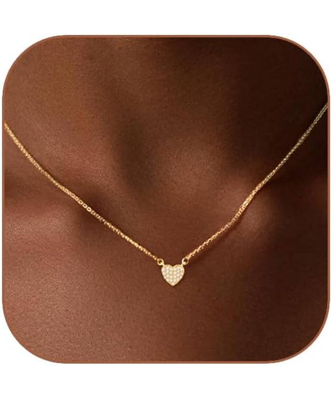 Cute Heart Necklace Dainty 18k Gold Plated Tiny Heart Pendant Choker Necklaces Small Gold Love Open Heart Chain Necklace for Women Simple Gold Necklace for Women Trendy Jewelry