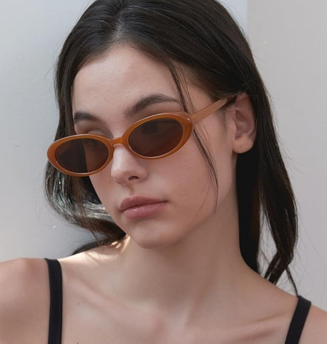 90s Sunglasses for Women Men Retro Small Oval Sunglasses