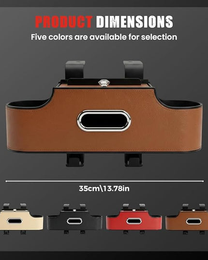 3-in-1 Back Seat Car Organizer, Car Seat Back Storage Box with Dual Cup Holders, Tissue Box, Trash Bin and Hooks, Multifunctional Back Seat Car Organizer for Travel and Daily Driving (Brown)