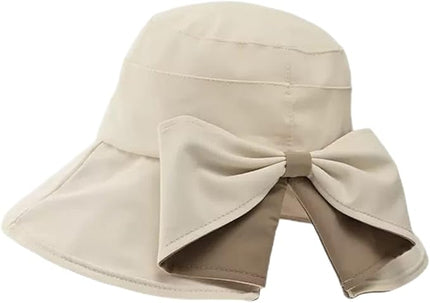 Womens Wide Brim Sun Hats UPF50+ UV Packable Beach Hat Summer Bow Decoration Bucket Cap for Travel