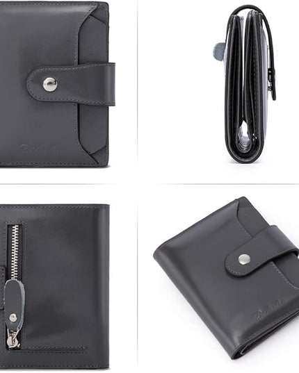 BOSTANTEN Women Leather Wallet RFID Blocking Small Bifold Zipper Pocket Wallet Card Case Purse with ID Window