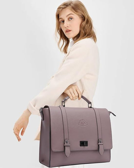 EaseGave Women's 15.6 Inch Laptop Briefcase, Vintage Purple Saffiano Eco-Leather, 4 Large Compartments, 2 Slip Pockets, 1 Zip-Fastening Pocket